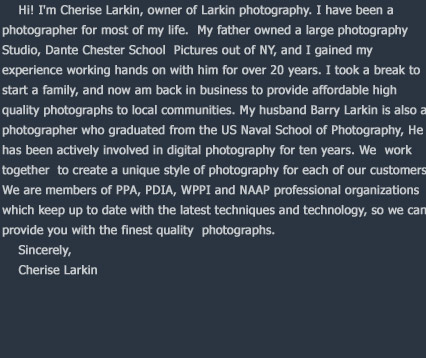 Larkin Photography. We provide a full range of portrait services including, High School Seniors, Underclassmen, Model Headshots, Family Portraits, Sports, Special Events. Bloomsburg, PA